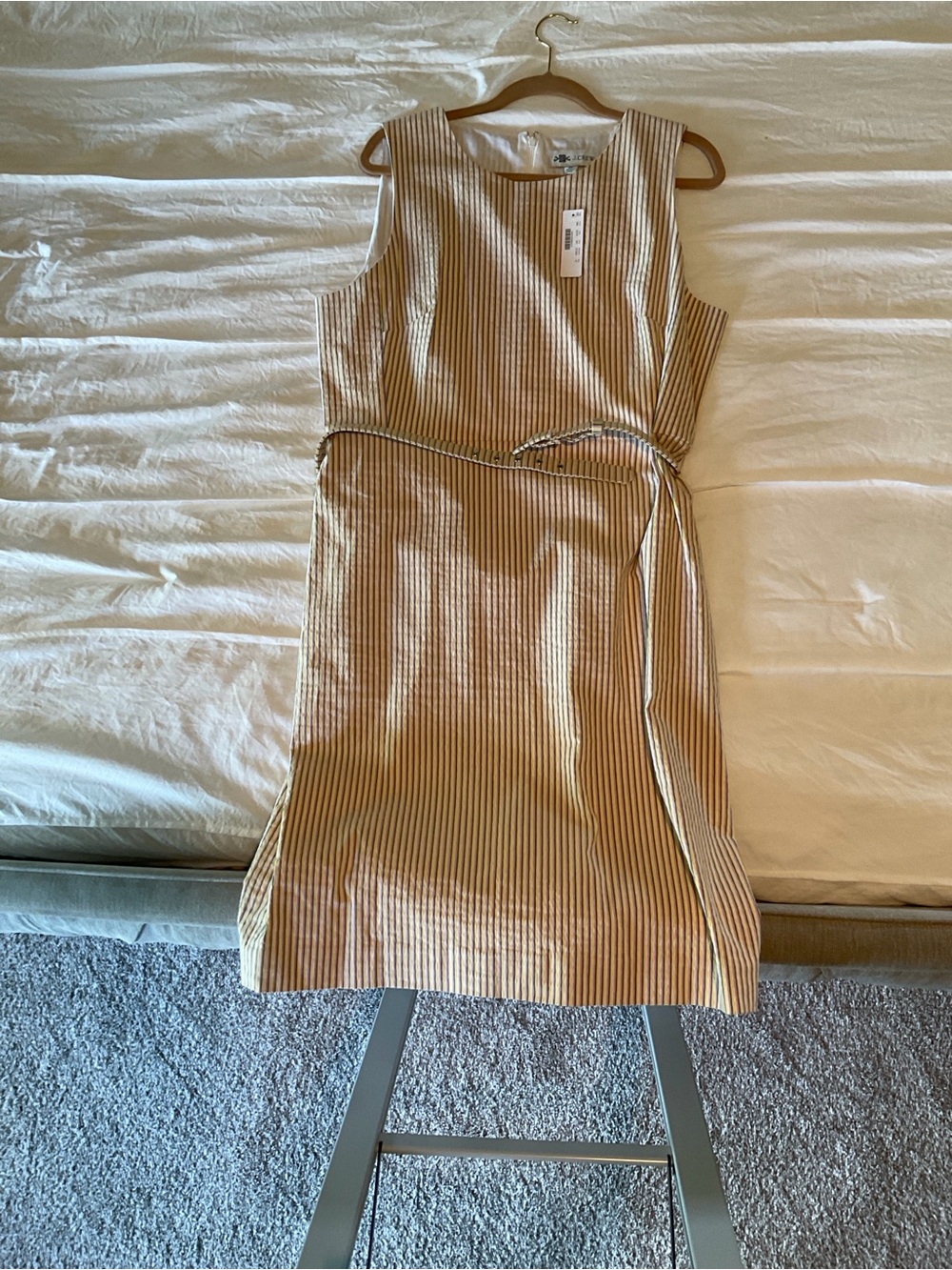 J. Crew Beige and White Striped Midi Dress